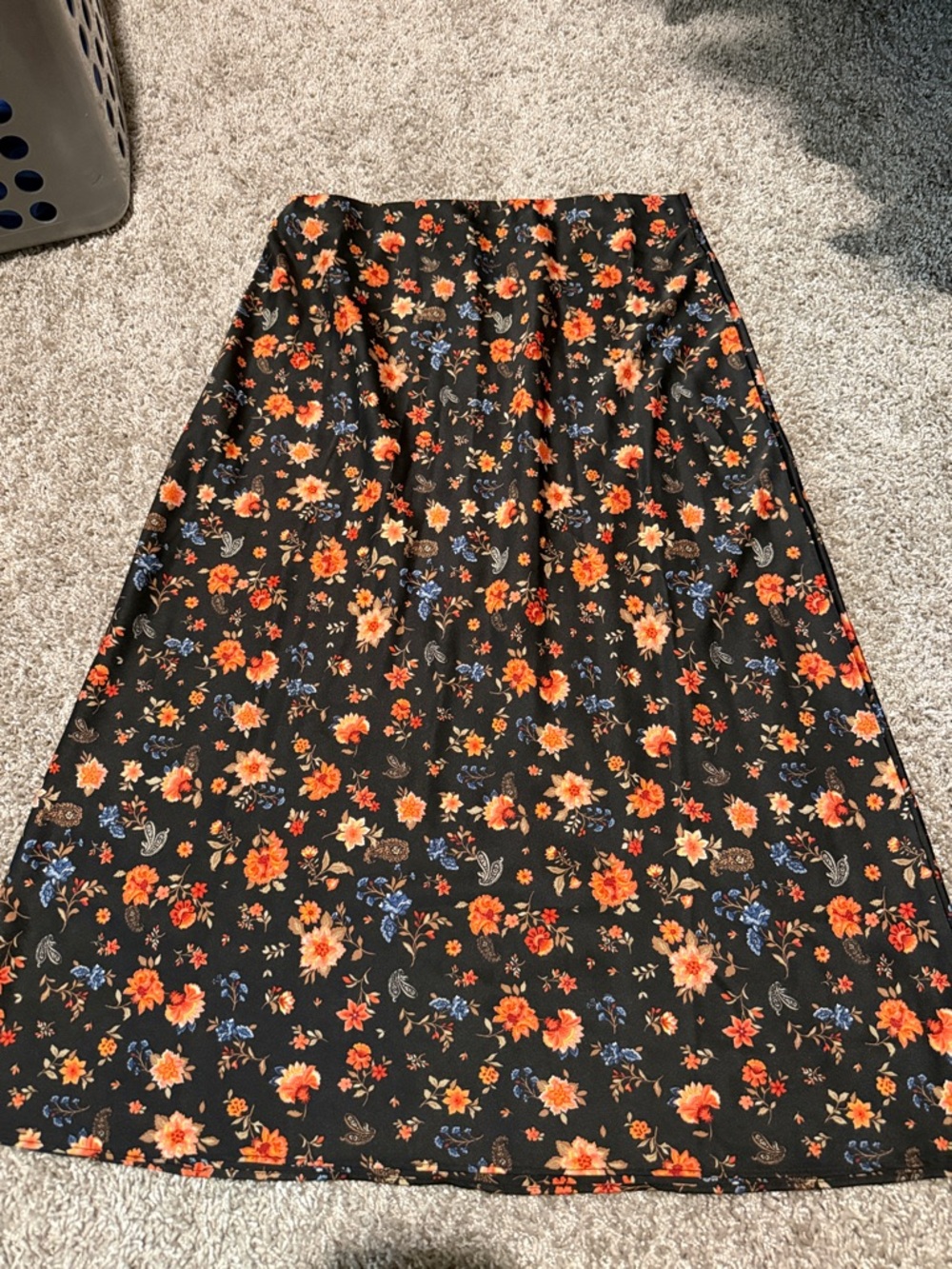 Mi Amore Black A-Line Skirt with Orange and Blue Floral Print